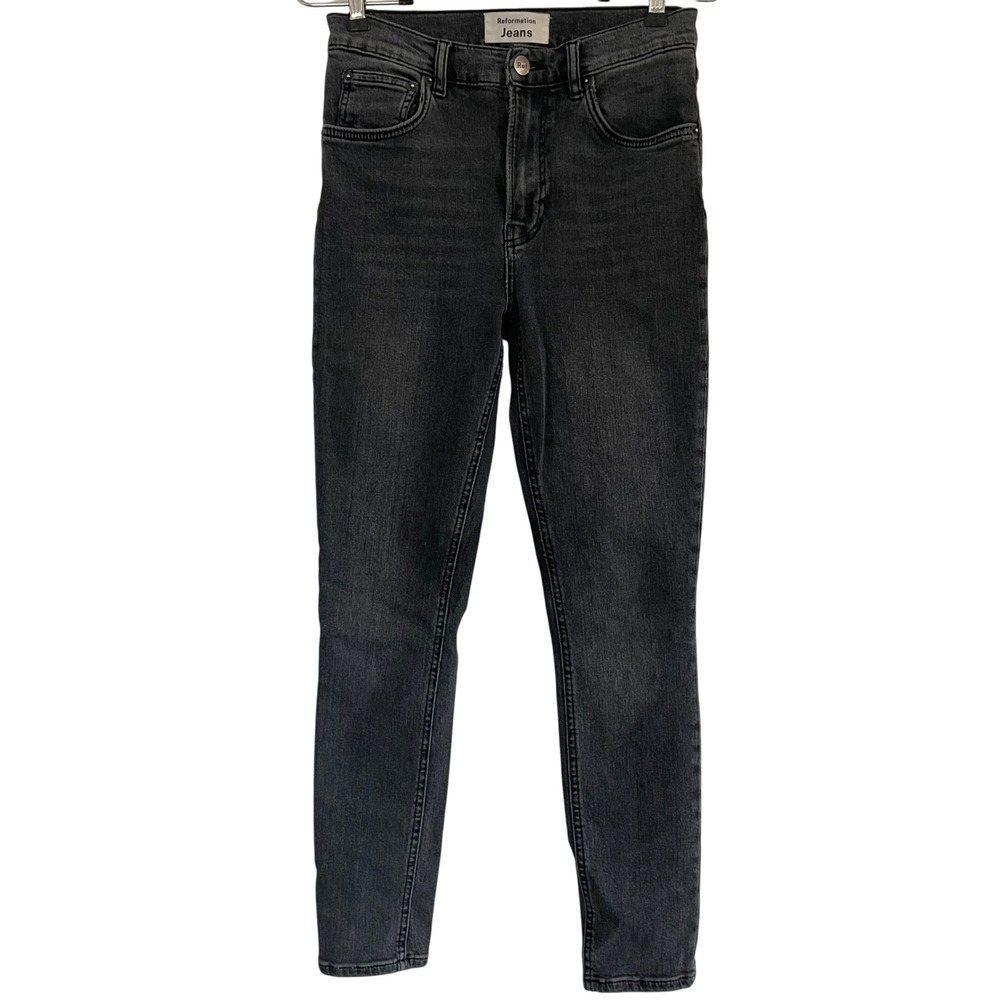 Reformation Jeans Women 26 Gibson Wash HR Skinny Black Organic Cotton Stretch